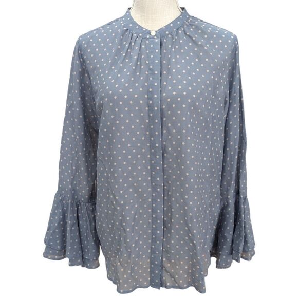 Trovata Birds Of Paradis Polka Dot Blouse Bell Flare Women's Size M Light Blue - Picture 1 of 10